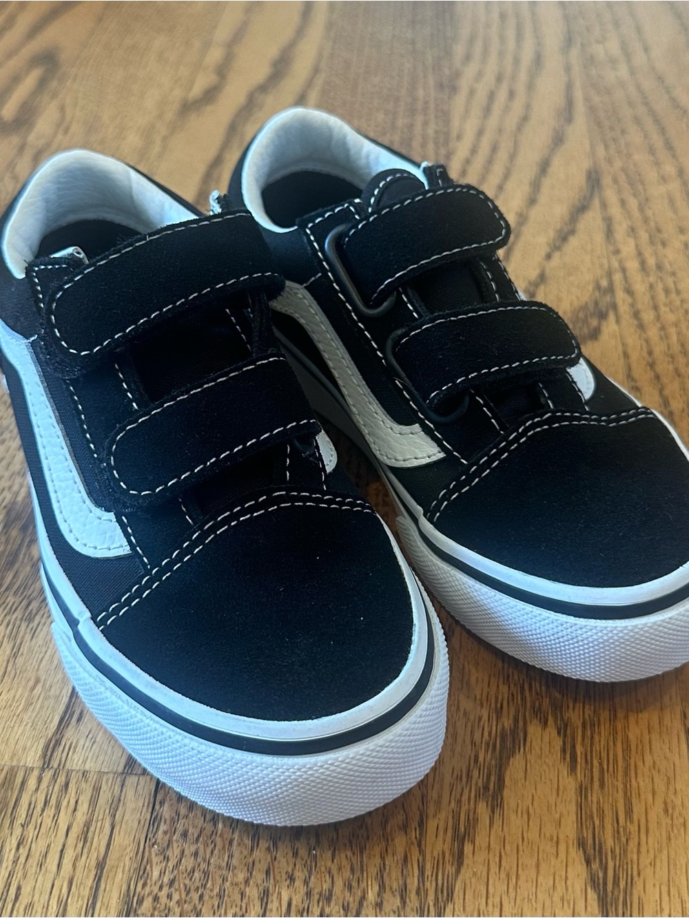 Vans Kids Black and White Velcro Skate Sneakers